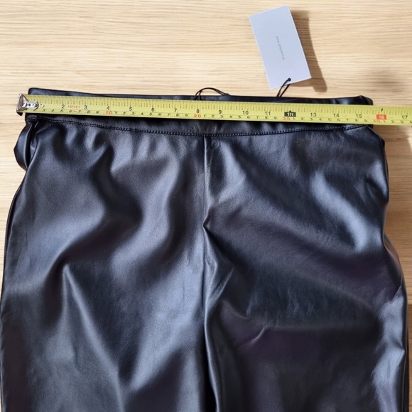 Halston Vegan Leather Slip-On High Waisted Black Pants With Side Zippers - Picture 7 of 10